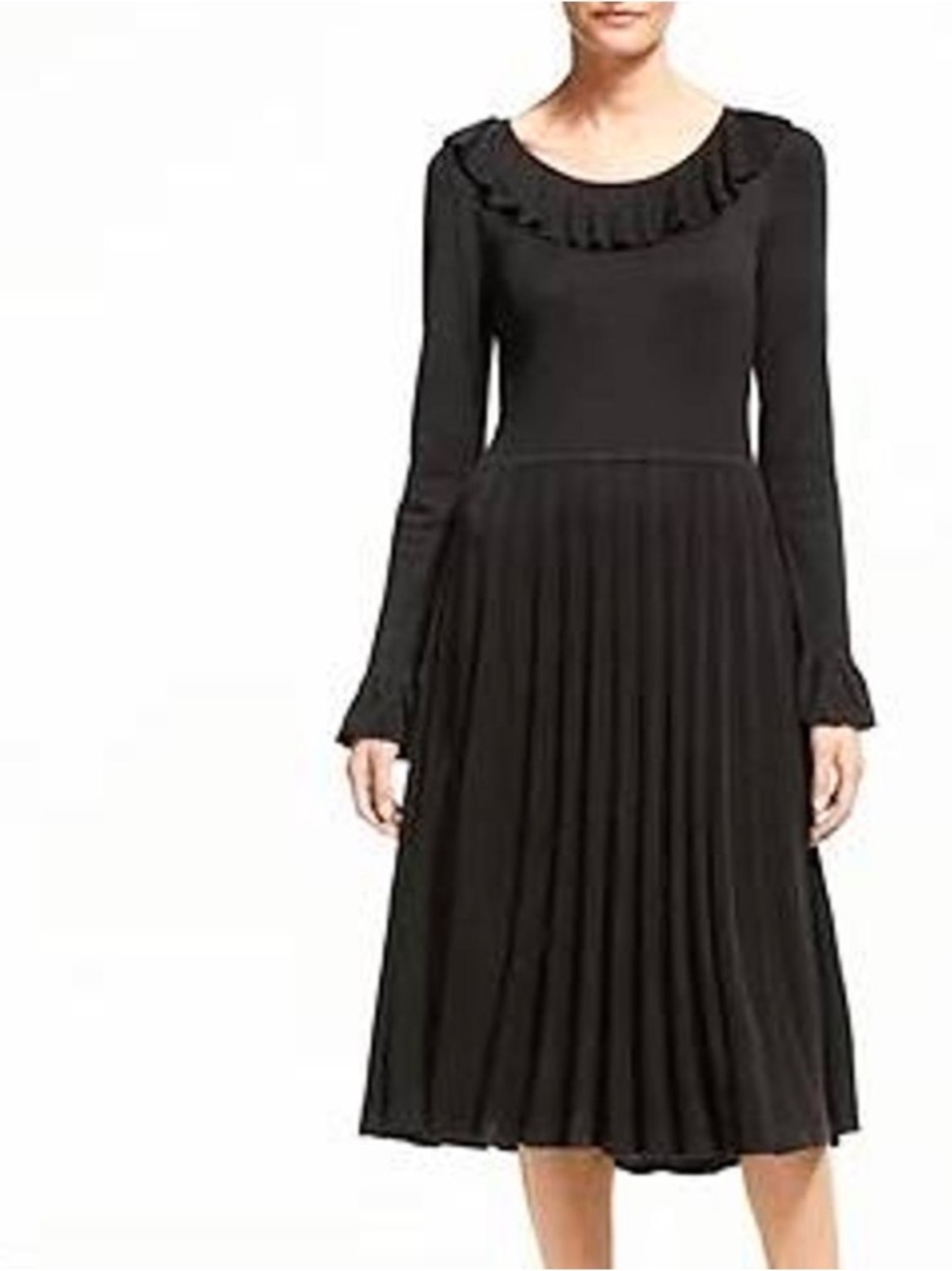 Boden Black Knit Classic Ruffle Long Sleeve Flare Midi Dress Size 8 - Picture 10 of 10